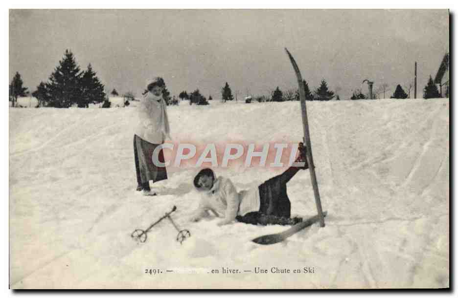 Une Chute en Ski — en hiver — E. Reynaud, édit. Chambéry