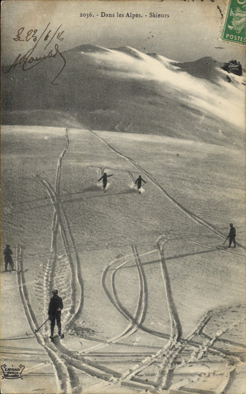 CPA Sports d'hiver Ski Dans les Alpes skieurs