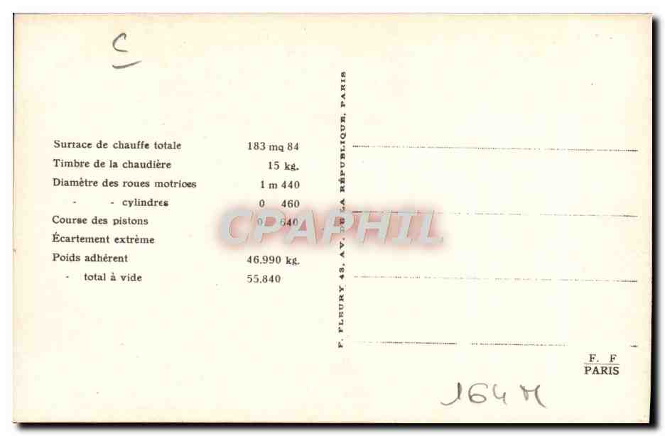 CPA Train Locomotive Machine 130 604 — Verso
