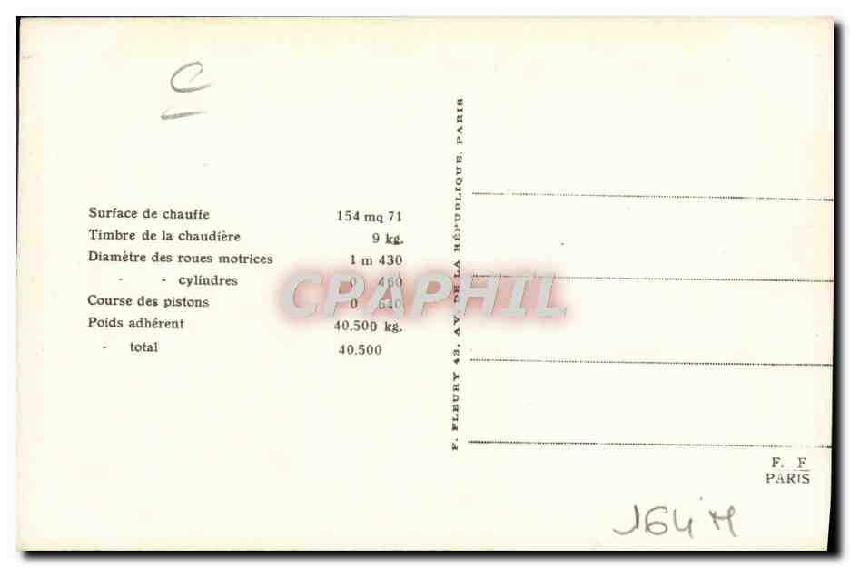 CPA Train Locomotive Machine 030 844 — Verso