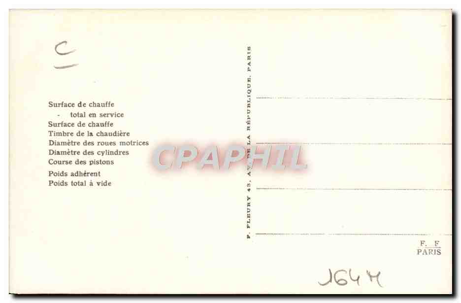 CPA Train Locomotive Machine 030 729 — Verso