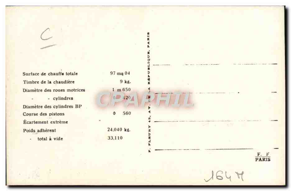 CPA Train Locomotive Machine tender 54 de la Compagnie de l'Ouest  — Verso