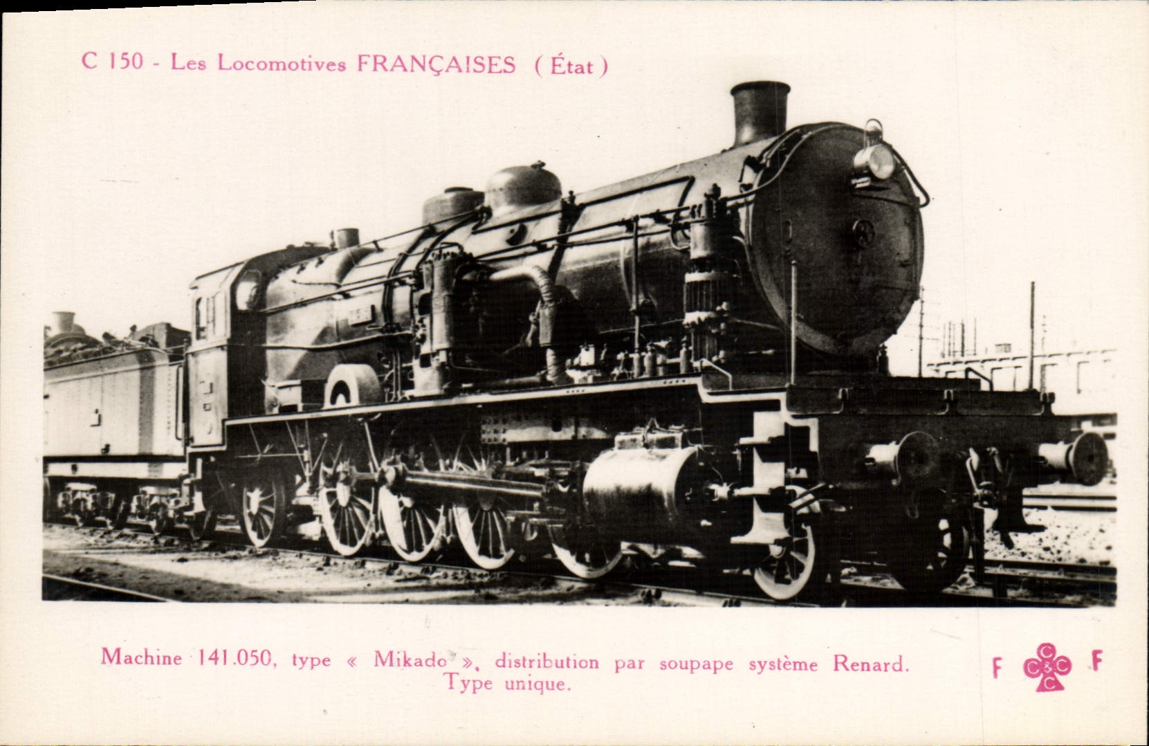 CPA Train Locomotive Machine 141 050 type Mikado Distribution par soupape systeme Renard 