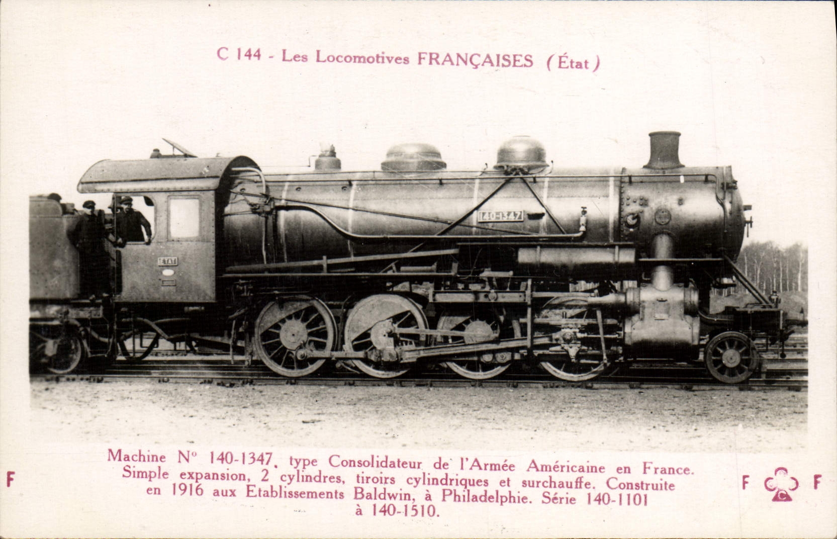 CPA Train Locomotive Machine 140 1347 Type Consolidateur de l'armee americaine de France Etablissements Baldwin 