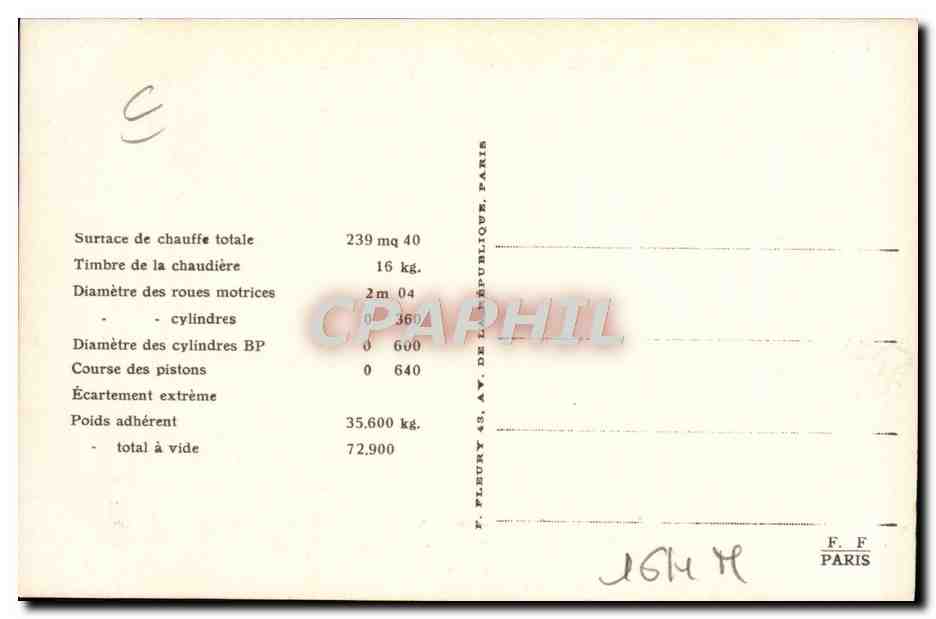 CPA Train Locomotive Machine 21 107 ancien 2957 Etat — Verso