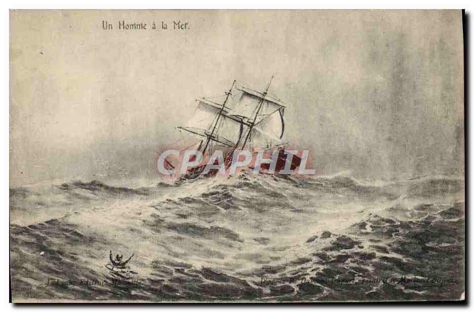 CPA Bateau Voilier Un homme a la mer