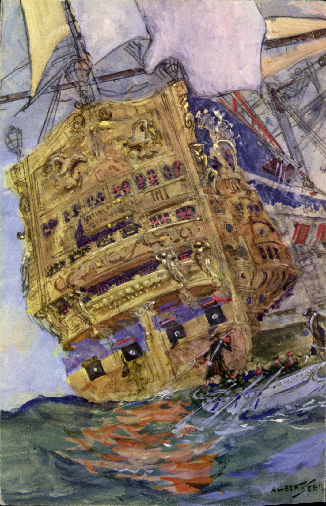 Soleil Royal — Époque Louis XIV — Aquarelle de A. Sebille