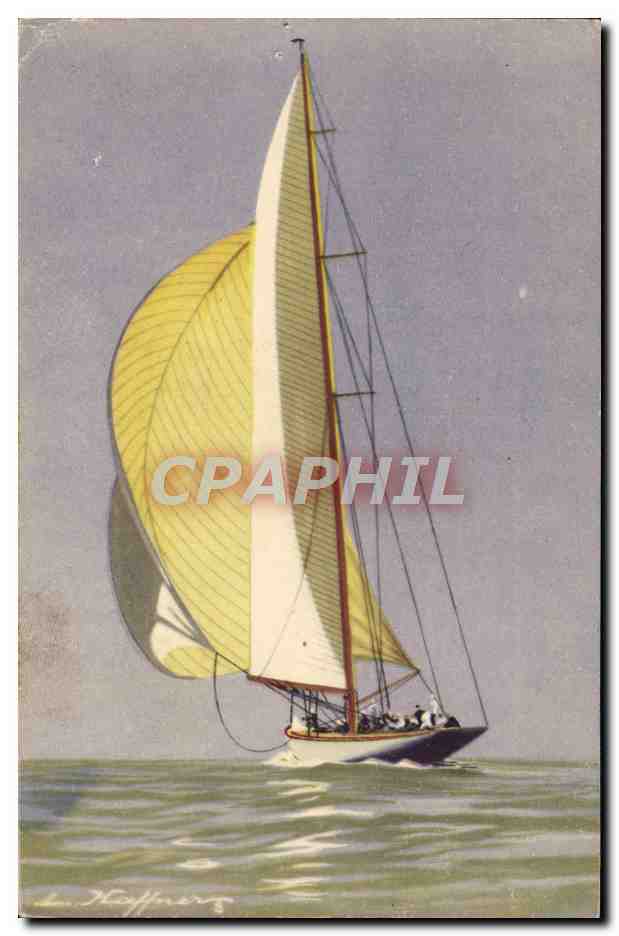 Yacht de la grande classe courant vent arrière avec son spinnaker — Collection de la Ligue Maritime — Imprimerie en France