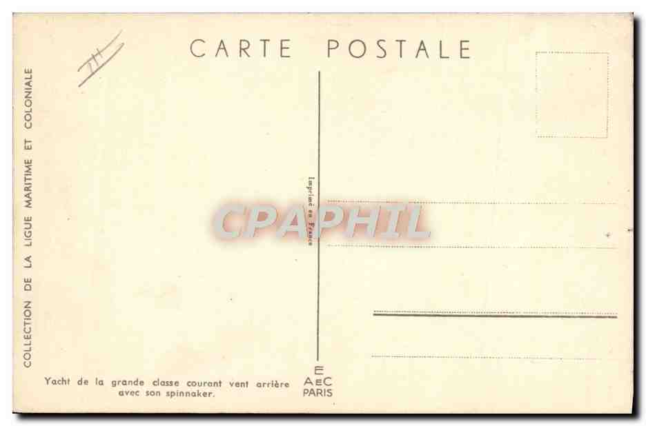 Yacht de la grande classe courant vent arrière avec son spinnaker — Collection de la Ligue Maritime — Imprimerie en France — Reverso