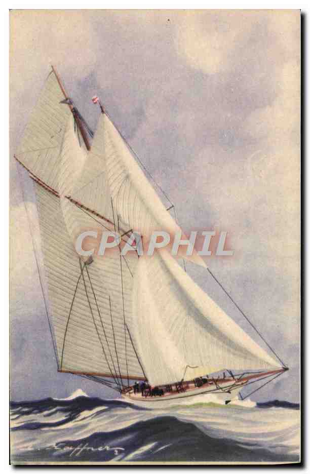 Goélette latine de la grande classe courant "largue" ou vent de travers — Ligue Maritime et Coloniale, Paris