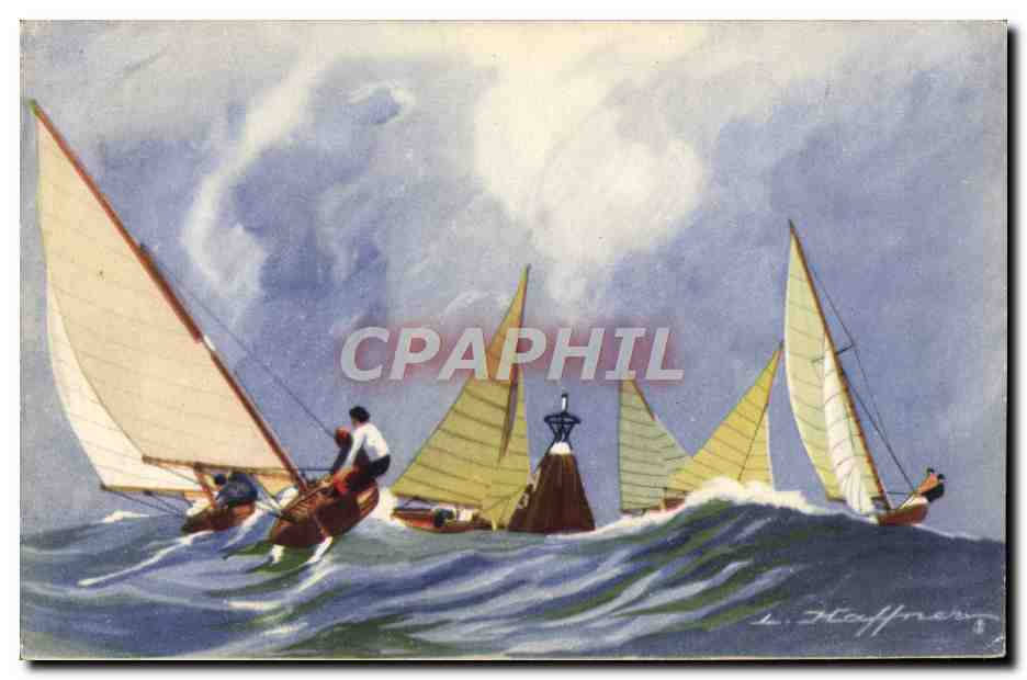 Virage de la bouée par les dinghies — yachts acrobatiques pour la mer — Collection de la Ligue Maritime et Coloniale, Paris