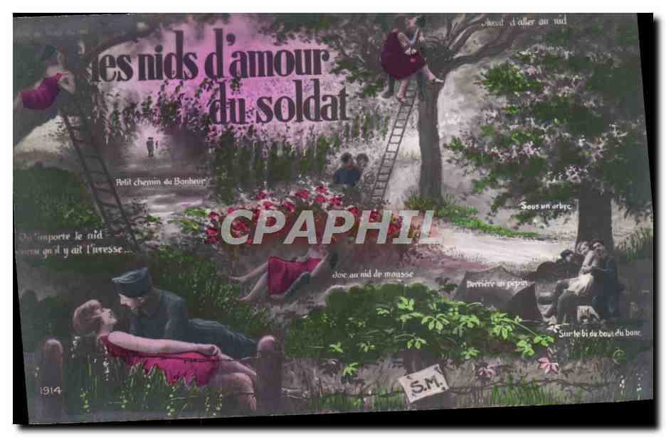 CPA Femme Nu erotique Soldat Militaria Les nids d'amour du soldat