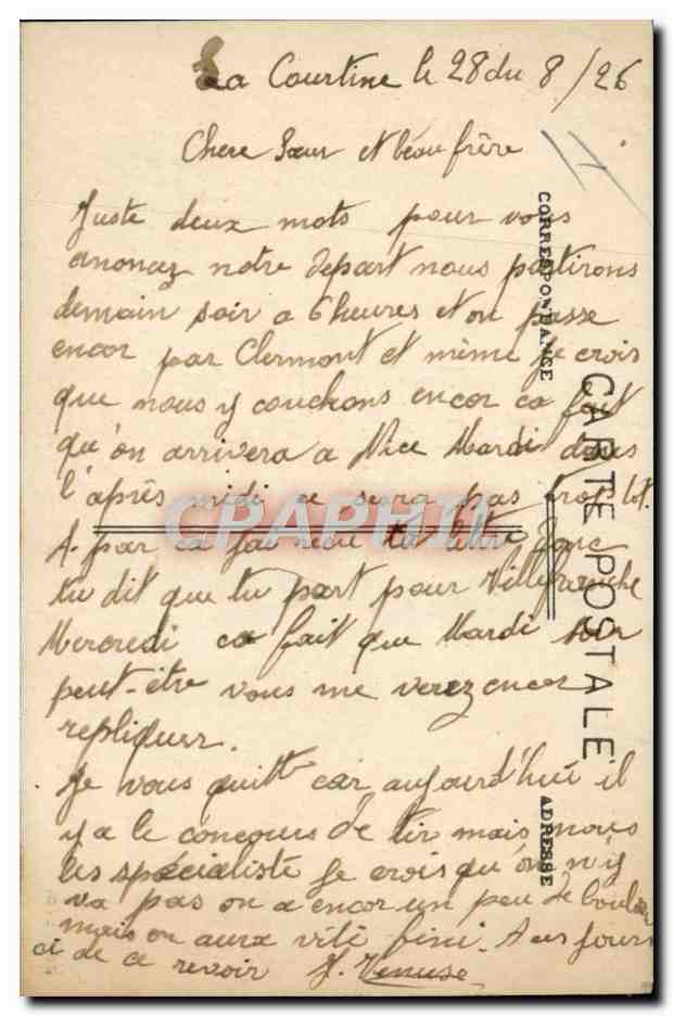 CPA Militaria Caserne Camp de la Courtine 1ere Brigade  — Rückseite
