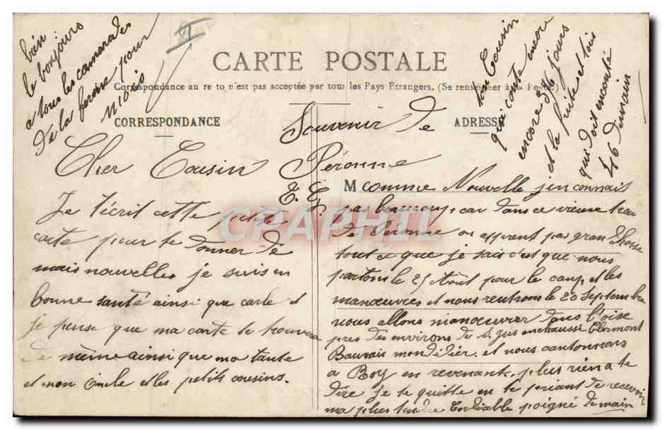 CPA Militaria Caserne Peronne Caserne Foy — Rückseite