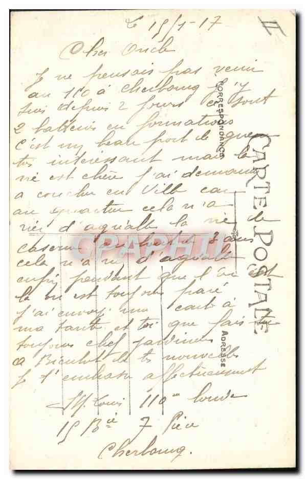 CPA Bateau de guerre Cherbourg Torpilleur de Defense mobile surpris par une tempete dans la Manche  — Verso