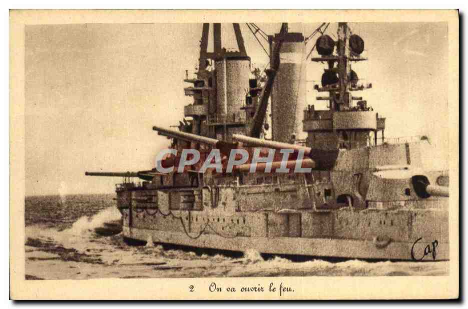 CPA Bateau de guerre on va ouvrir le feu 