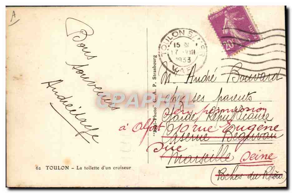 CPA Bateau de guerre Toulon La toilette d'un croiseur  — Rückseite