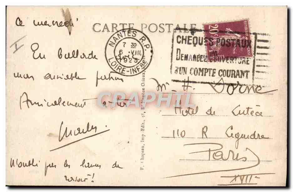 CPA Nantes Le grand Theatre Place Graslin — Verso