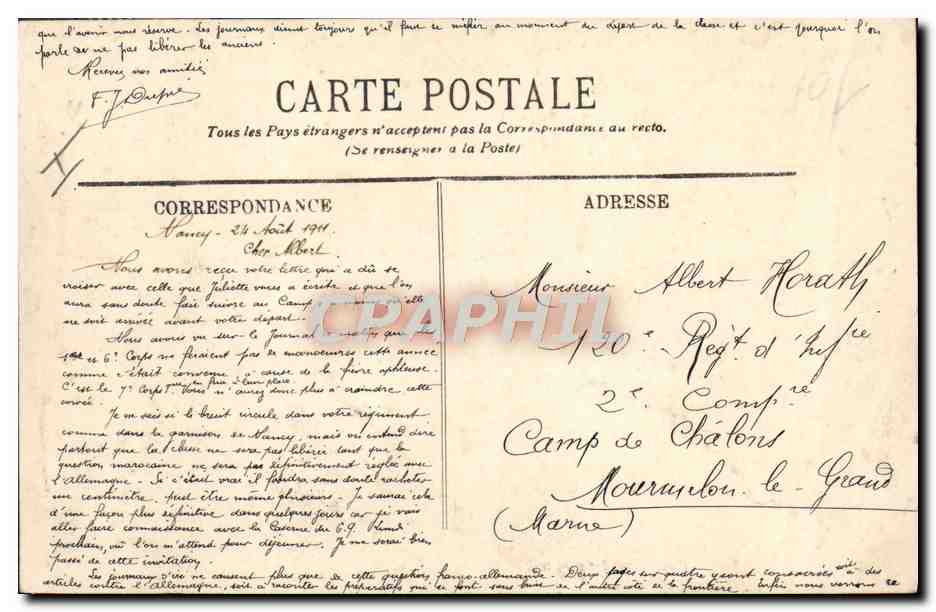 CPA Nancy La place Stanislas vers le Theatre  — Verso