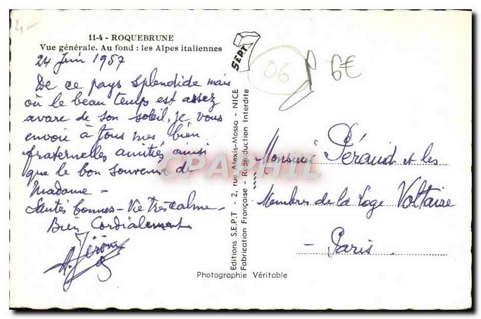 CPM Roquebrune Vue Generale Au Fond les Alpes italiennes — Rückseite