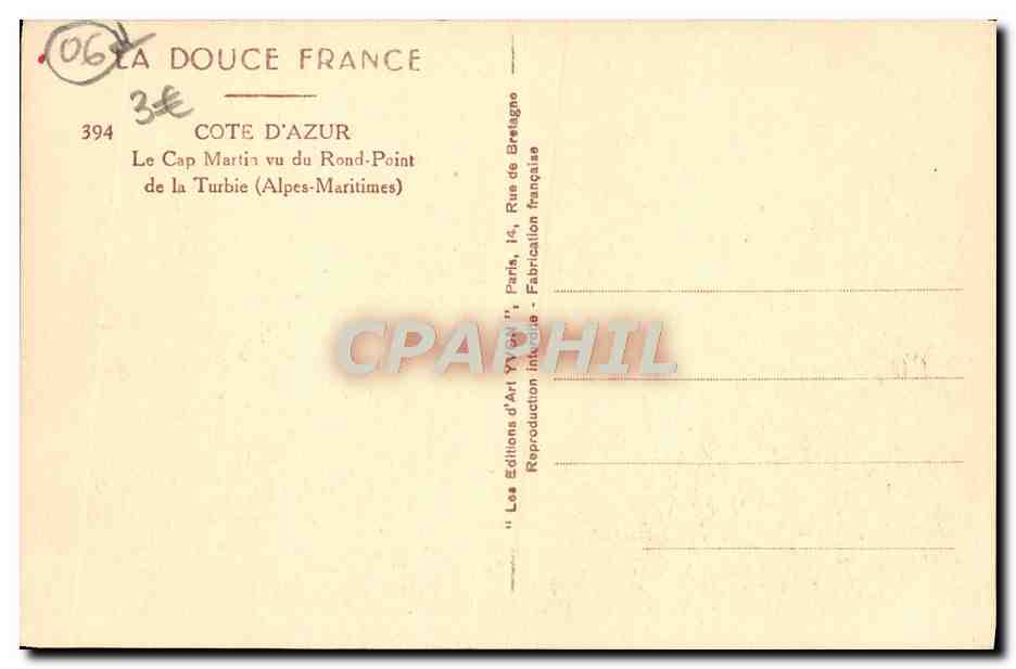 CPA Roquebrune Le Cap Martin vu du rond point de la Turbie — Rückseite