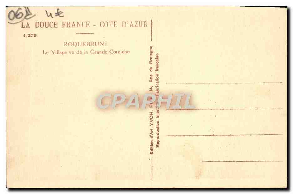 CPA Roquebrune Cap Martin Le Village Vu de la Grande Corniche — Rückseite