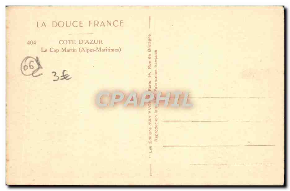CPA Roquebrune Cap Martin  — Rückseite