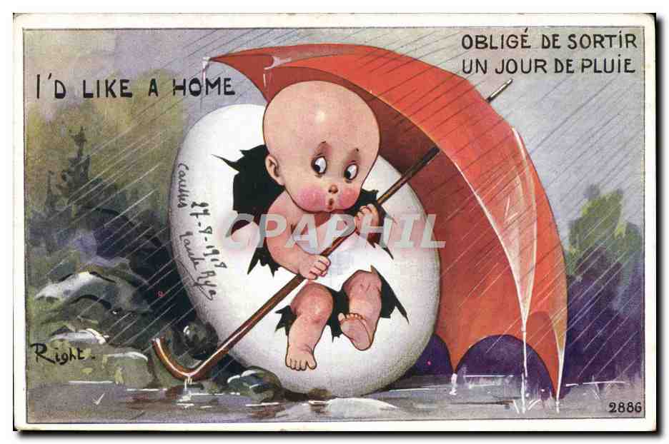 CPA Illustrateur Enfant Parapluie Oeuf Right 