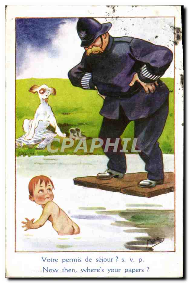 CPA Illustrateur Enfant Police Policier Chien