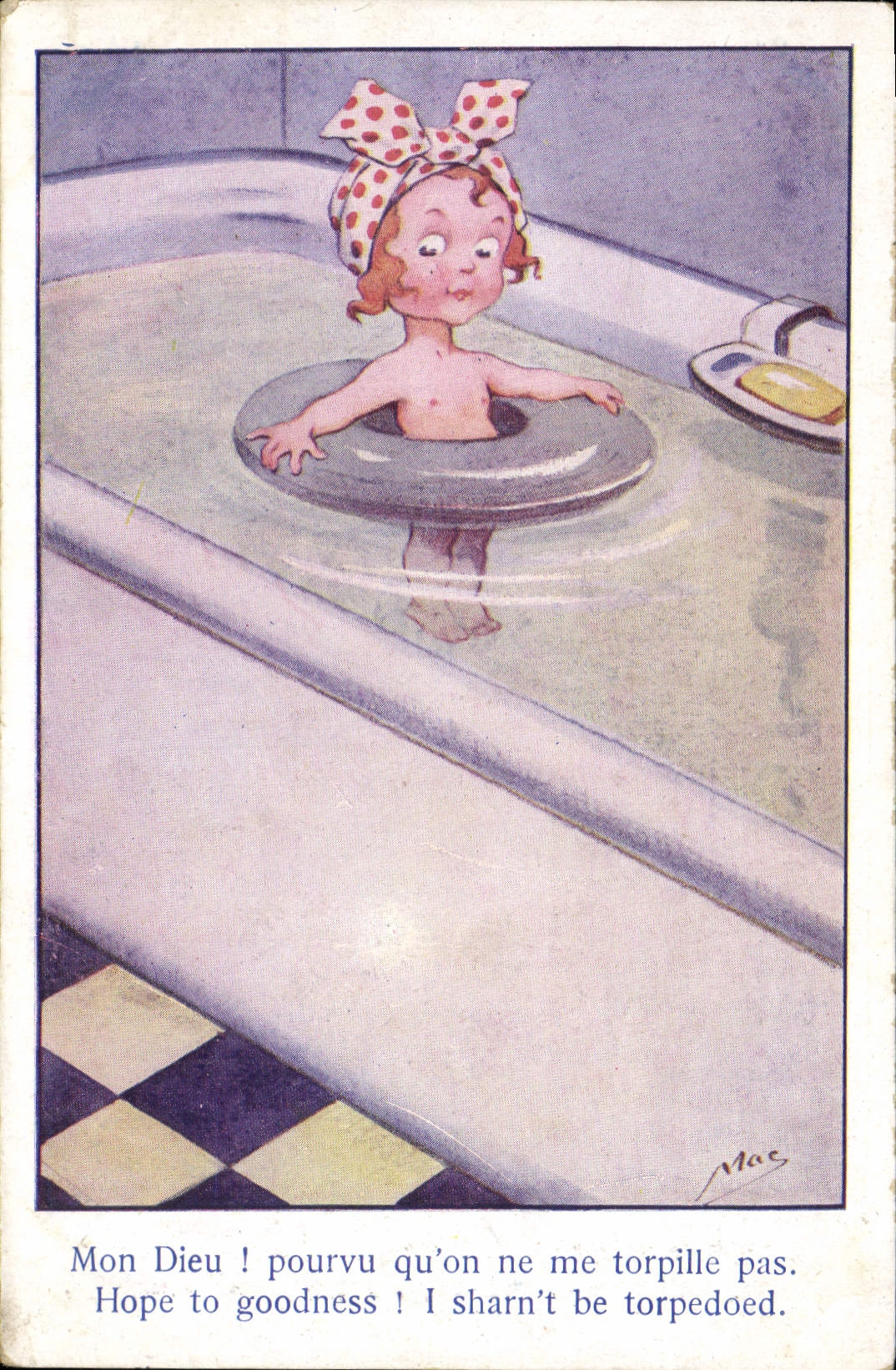 CPA Illustrateur Enfant Baignoire 