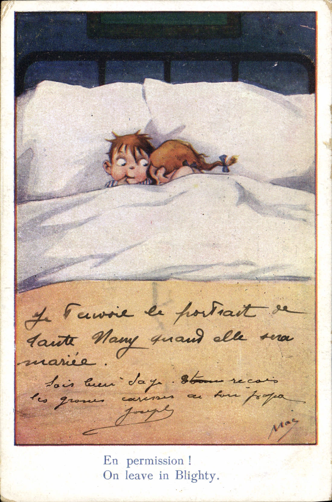 CPA Illustrateur Enfants au lit 