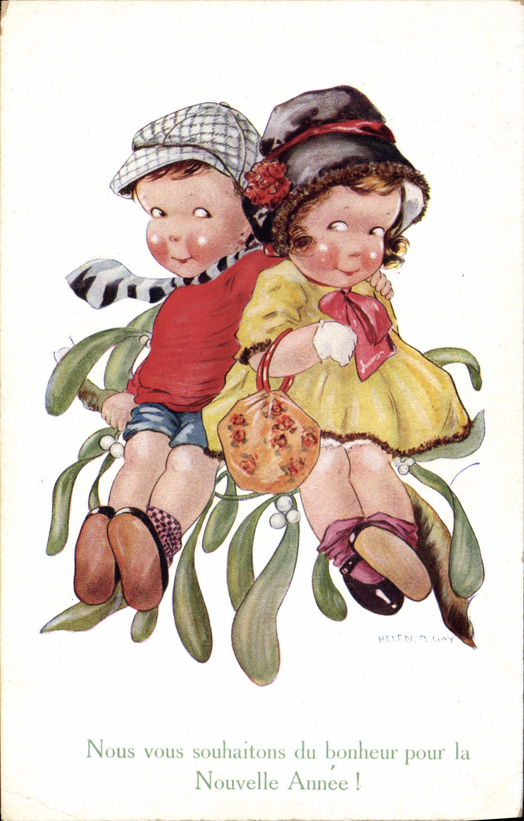 Deux enfants sur du gui — Helen D. Gay — Inter-Art Co. Florence House, Barnes, Londres