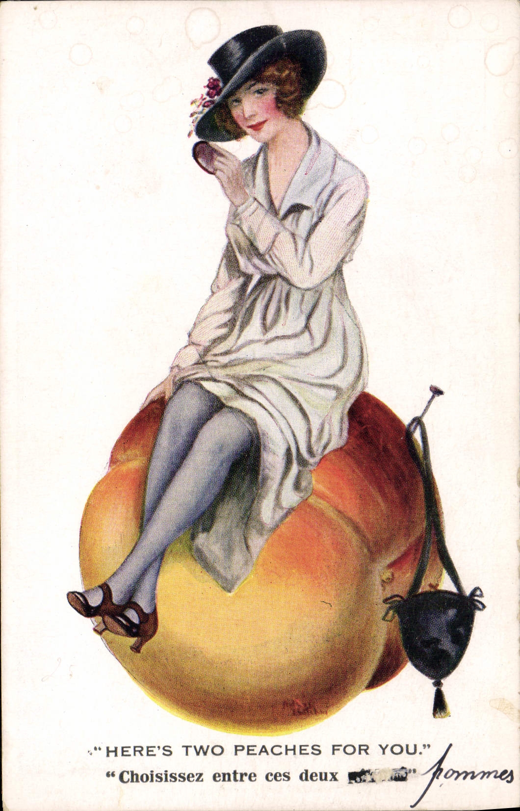 CPA Illustrateur Femme Here's two peaches for you 