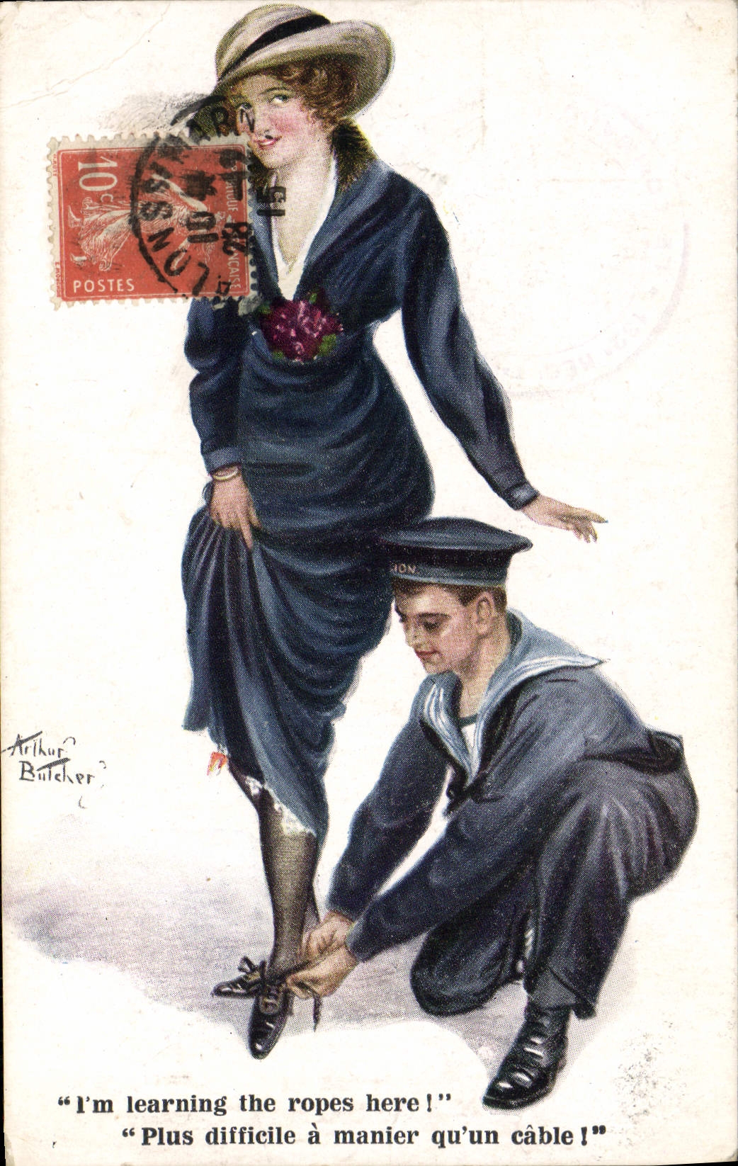 CPA Illustrateur Femme Marin Militaria
