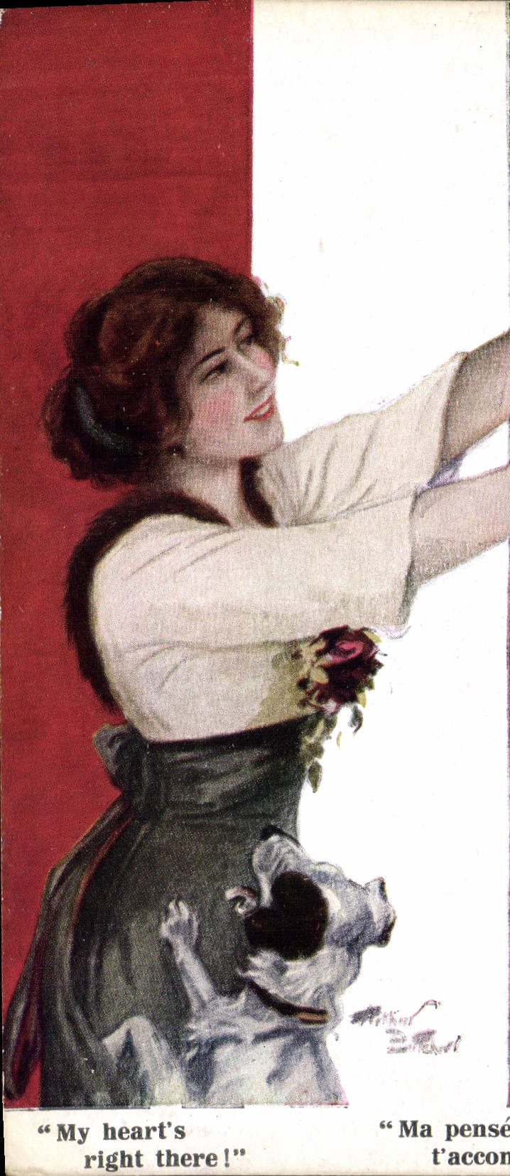 CPA Illustrateur Femme Chien Soldat Militaria