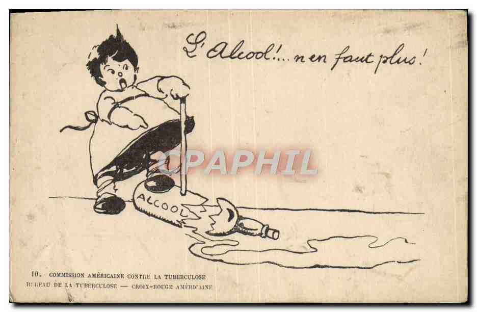 Enfant écrasant une bouteille d'alcool — Commission Américaine contre la Tuberculose — Bureau de la Tuberculose — Croix-Rouge Américaine