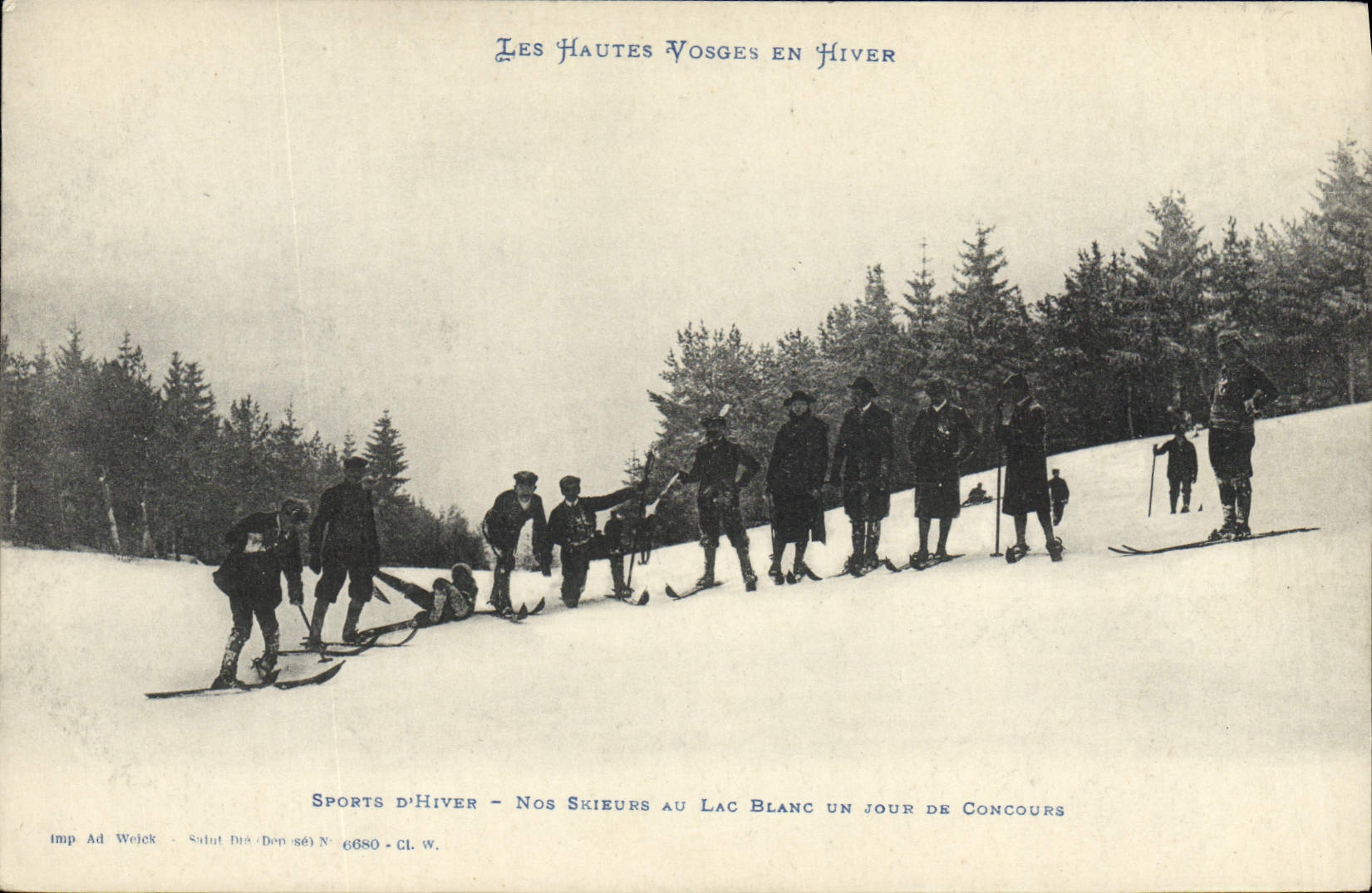 Les Hautes Vosges en Hiver — Sports d'Hiver — Nos Skieurs au Lac Blanc un Jour de Concours — imp. Ad Weleck, N° 6680 - CL.W.