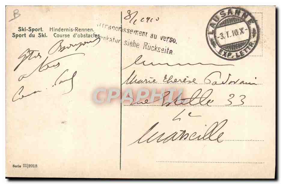 Ski-Sport. Course d'obstacles — Lausanne — Série II/18 — Verso