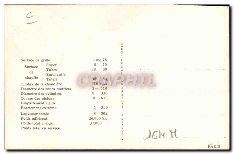 CPA Train Locomotive Premier Type Compound Systeme Webb  — Verso