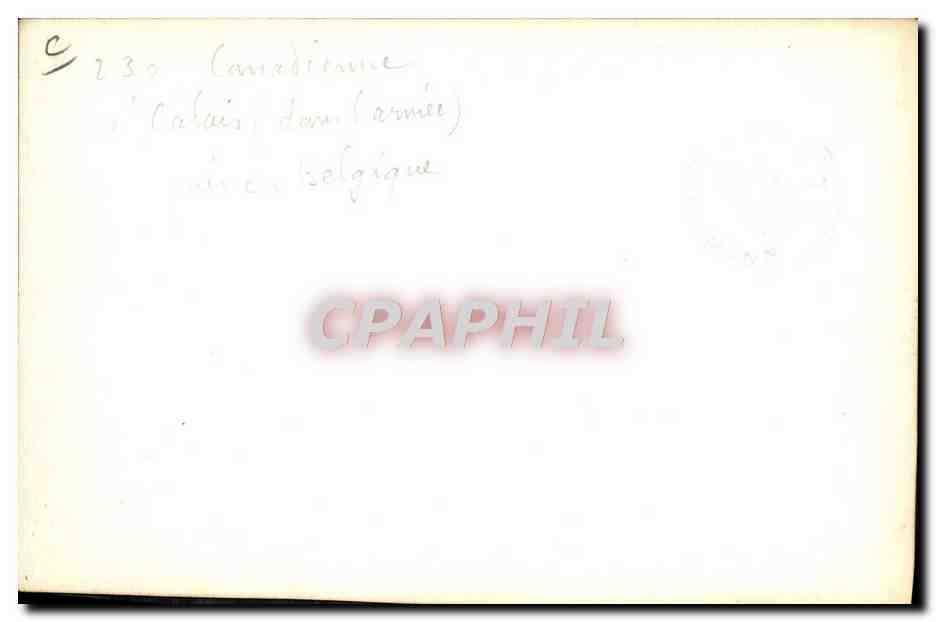 CARTE PHOTO Train Locomotive Canadienne a Calais puis en Belgique Hermann  — Rückseite