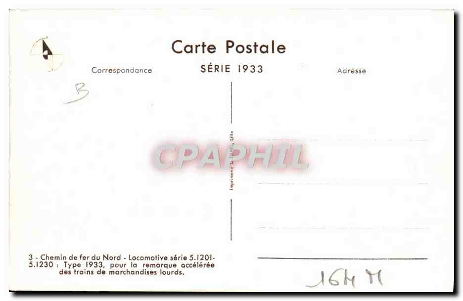 CPA Train Locomotive Chemin de fer du Nord Locomotive 5 1201 5 1230 — Rückseite