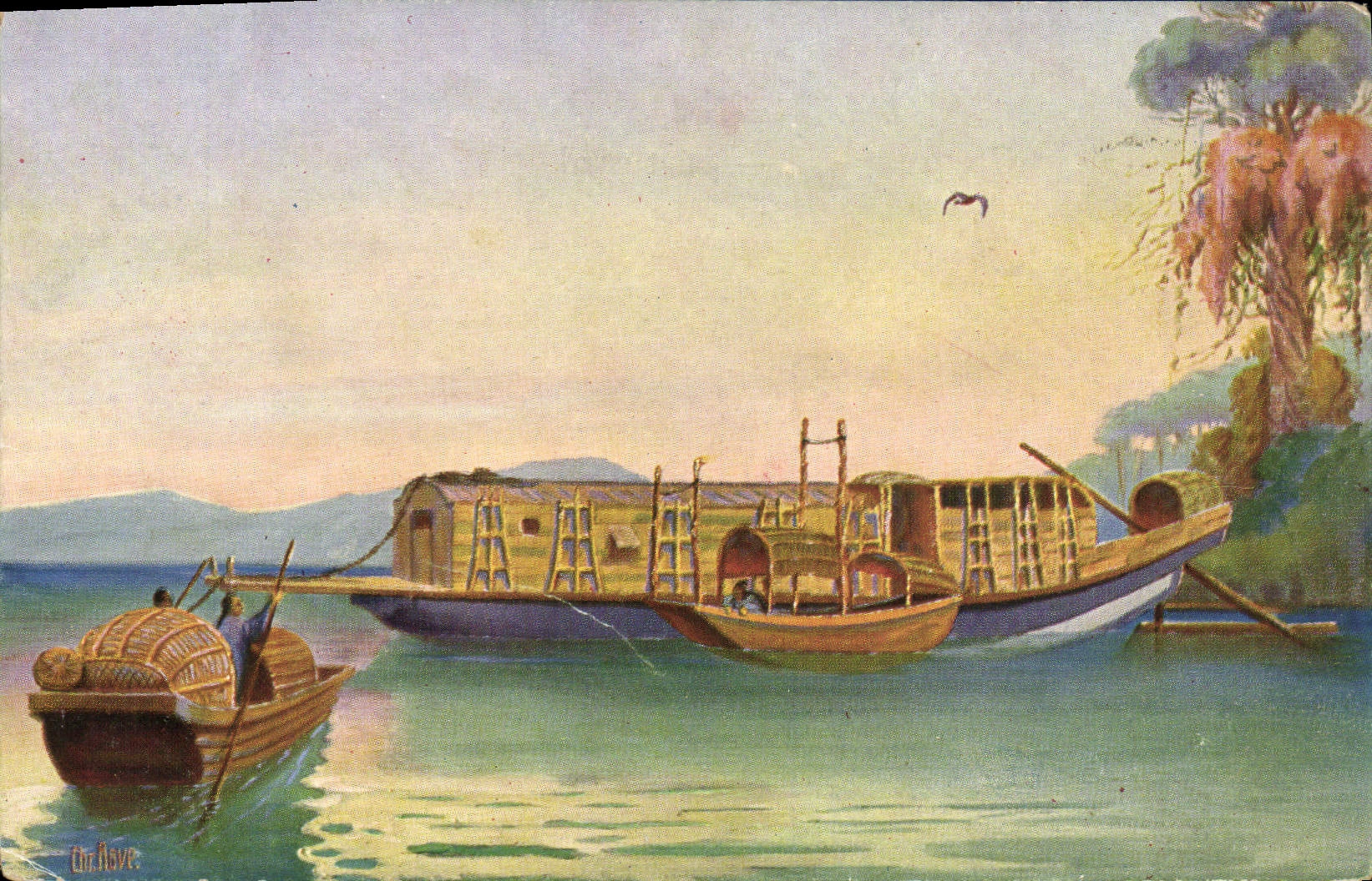 Bateaux sur un lac — scène de transport fluvial — Marine-Galerie, n°190