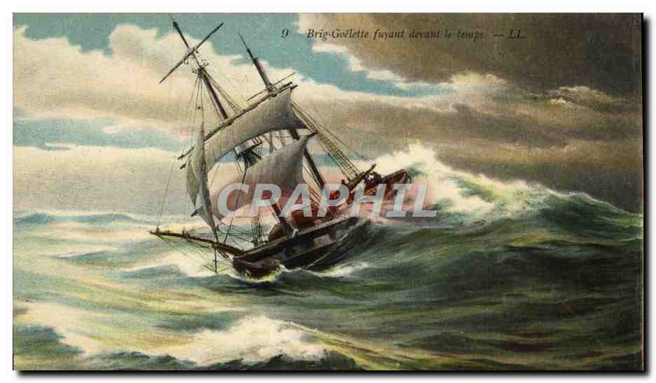 Brig-Goelette fuyant devant le temps — LL. — n°9