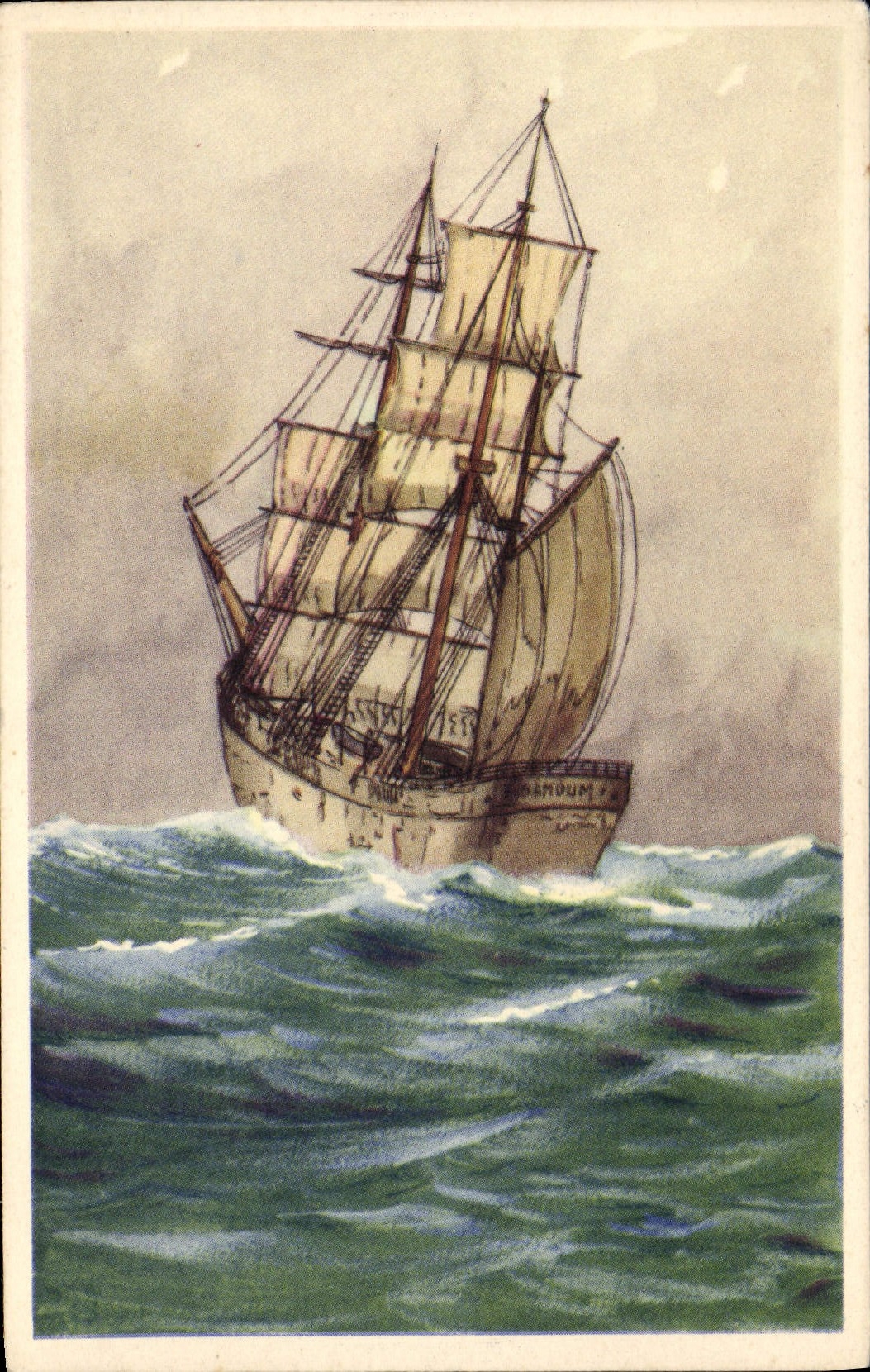 Das Schiff SANDOUM — maritime Illustration — Belgaqua-Druckerei, Nr. 1041