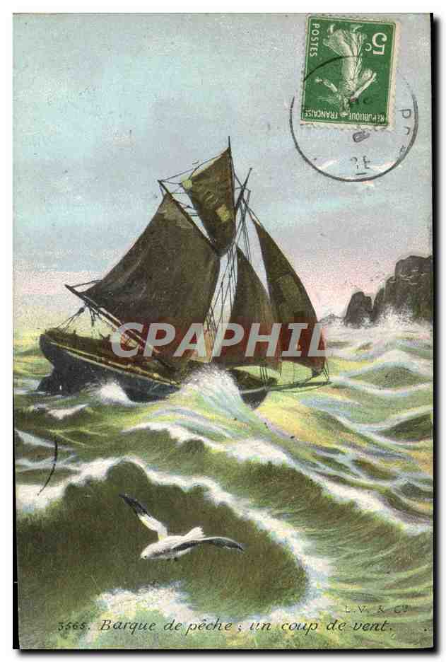 Barque de pêche ; un coup de vent — L.V. & Cie, n° 3565