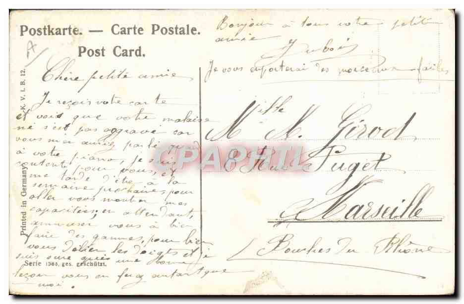 Jeune femme en maillot jaune — intérieur décoré — éditeur K.K.V.L.B. n°12 — Rückseite