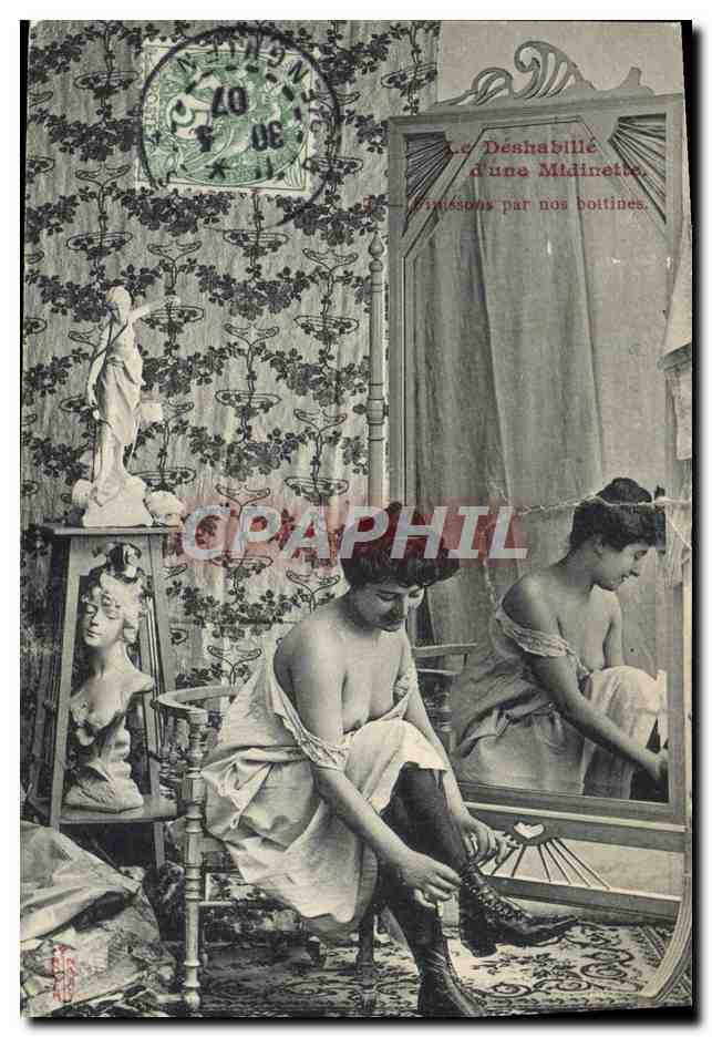 Tarjeta postal antigua Mujer desnuda erótica El desvestido de una midinette