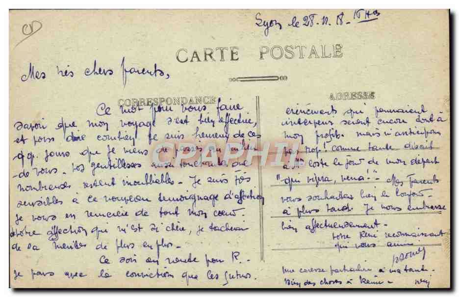 Lyon — Défilé des troupes alliées sur le Pont Wilson, 14 juillet 1918 — CPAPHIL 5706 — Verso