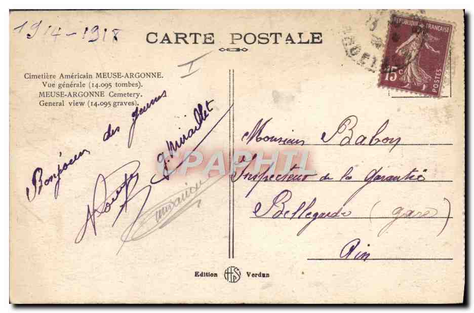 Cimetière Américain Meuse-Argonne — Vue générale (14.095 tombes) — Édition H.S. Verdun — Achterkant