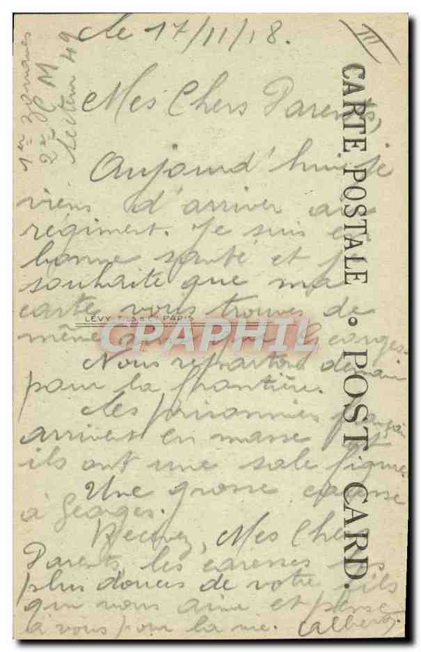 Les Foyers du Soldat (Union Franco-Américaine) — La Cantine — 12-11-1918, Albert — Reverso
